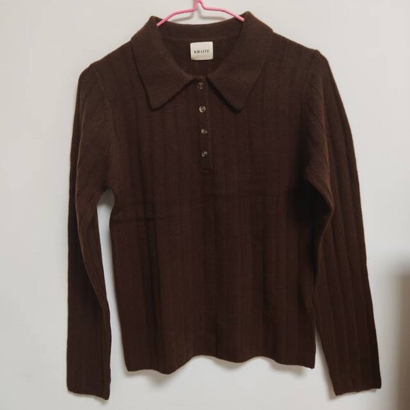 Khaite Brown 100% Wool Polo Collar Sweater - Picture 1 of 7
